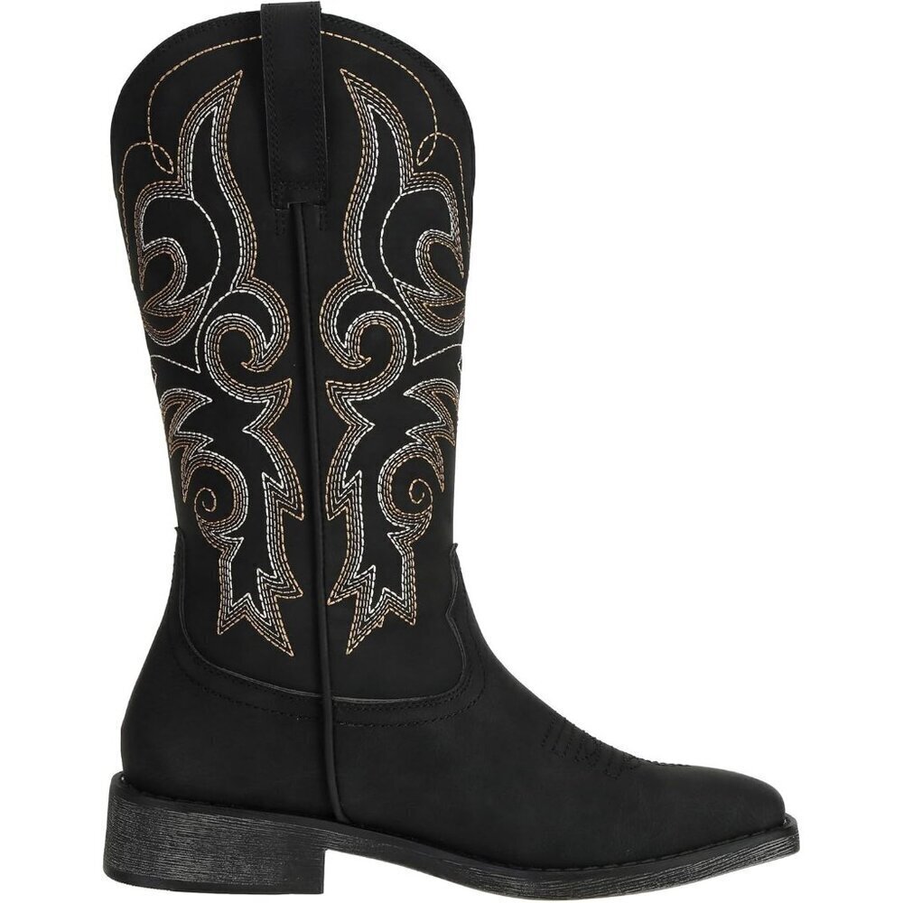 SheSole Western Boots Women Black Faux Leather Square Toe Wide Mid Calf - Picture 7 of 9